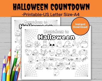 Cuenta regresiva de Halloween imprimible/ Calendario de cuenta regresiva de Halloween/ Calendario de Adviento de Halloween/ Actividad de Halloween para niños/ Coloración de Halloween