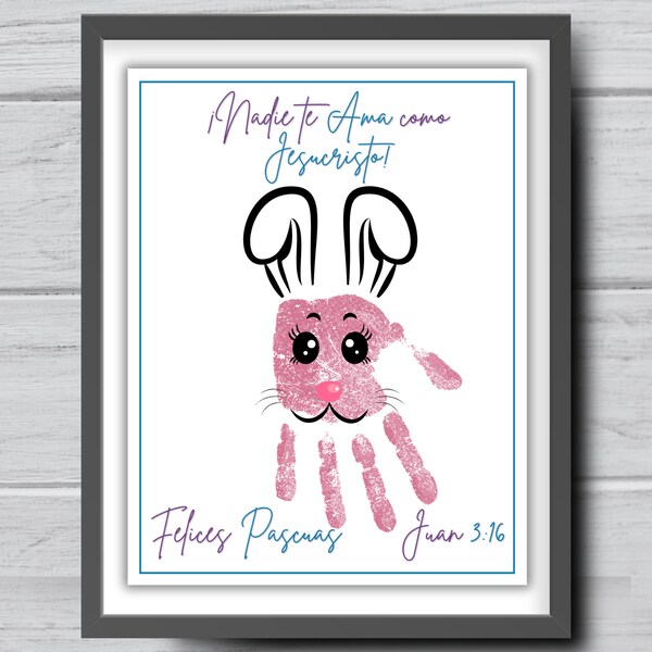 Spanish Christian easter bunny handprint craft art, Religious craft for kids toddler baby, Preschool, Sunday school, Felices Pascuas