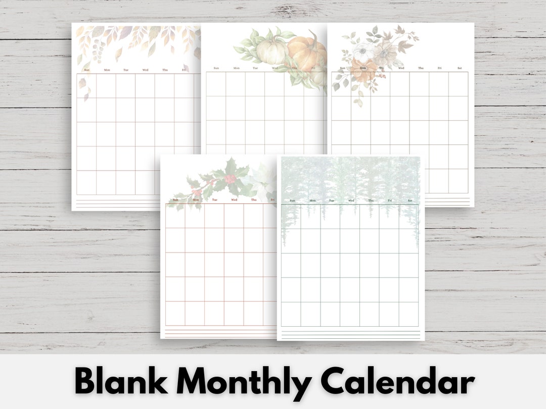 Blank Monthly Calendar, Printable Blank Calendar, Minimalist Calendar ...