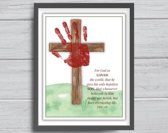 Christian easter handprint craft art, Religious craft for kids toddler baby, Preschool activity, Sunday school, John 3:16, Jesus Empty Cross