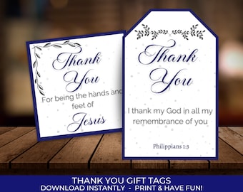 Thank You Gift Tags, Christian Appreciation, Volunteer appreciation, Bible verse gift tags, Hands and feet of Jesus
