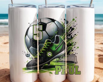 Custom Name Soccer Tumbler with Straw,Sports Travel Skinny Tumbler, Tumbler Gift for Player, Personalized Soccer Tumbler,20 Oz 30 Oz Tumbler