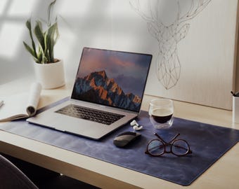Leather Desk Mat, Custom Large Desk Pad, Genuine Leather Desk Mat, Personalized Desk Mat, Desk Organizer, 14th Anniversary Gift for Him