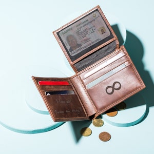Cartera grabada a mano, cartera personalizada para hombre, cartera de hombre de cuero personalizada, regalo del noveno aniversario para el marido, regalos de padrinos