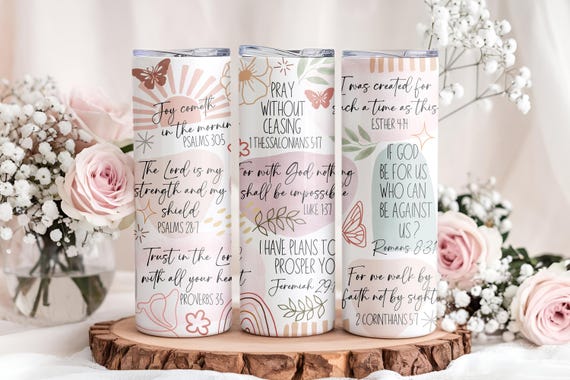 Christian Tumbler with Straw, Bible Verse Skinny Tumbler, 20 Oz Skinny Tumbler with Scripture, Faith Based Cup for Christian, Religious Gift