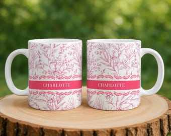 Custom Name Floral Coffee Mug, Personalized Floral Mug with Name, Custom Flower Mug for Birthday, Aesthetic Office Mug for Coworker