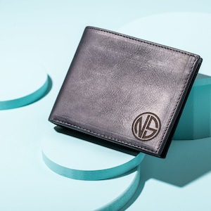 Cartera de cuero personalizada, Cartera de cuero personalizada para hombres, Cartera grabada para papá, Cartera de cuero negro suave genuino, Regalo para él