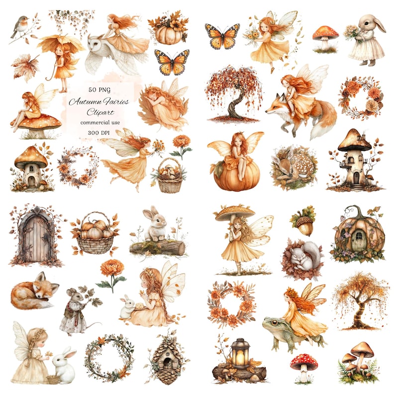 Watercolor Fairy Garden Clipart Png Bundle, Fairytale Clipart, Woodland ...