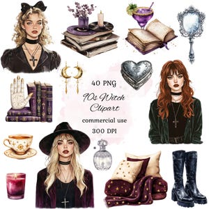 Jaren 90 heks clipart png-bundel, retro heks clipart, heksen clipart, grunge heks clipart, jaren 90 tiener heks, scrapbooking, commercieel gebruik