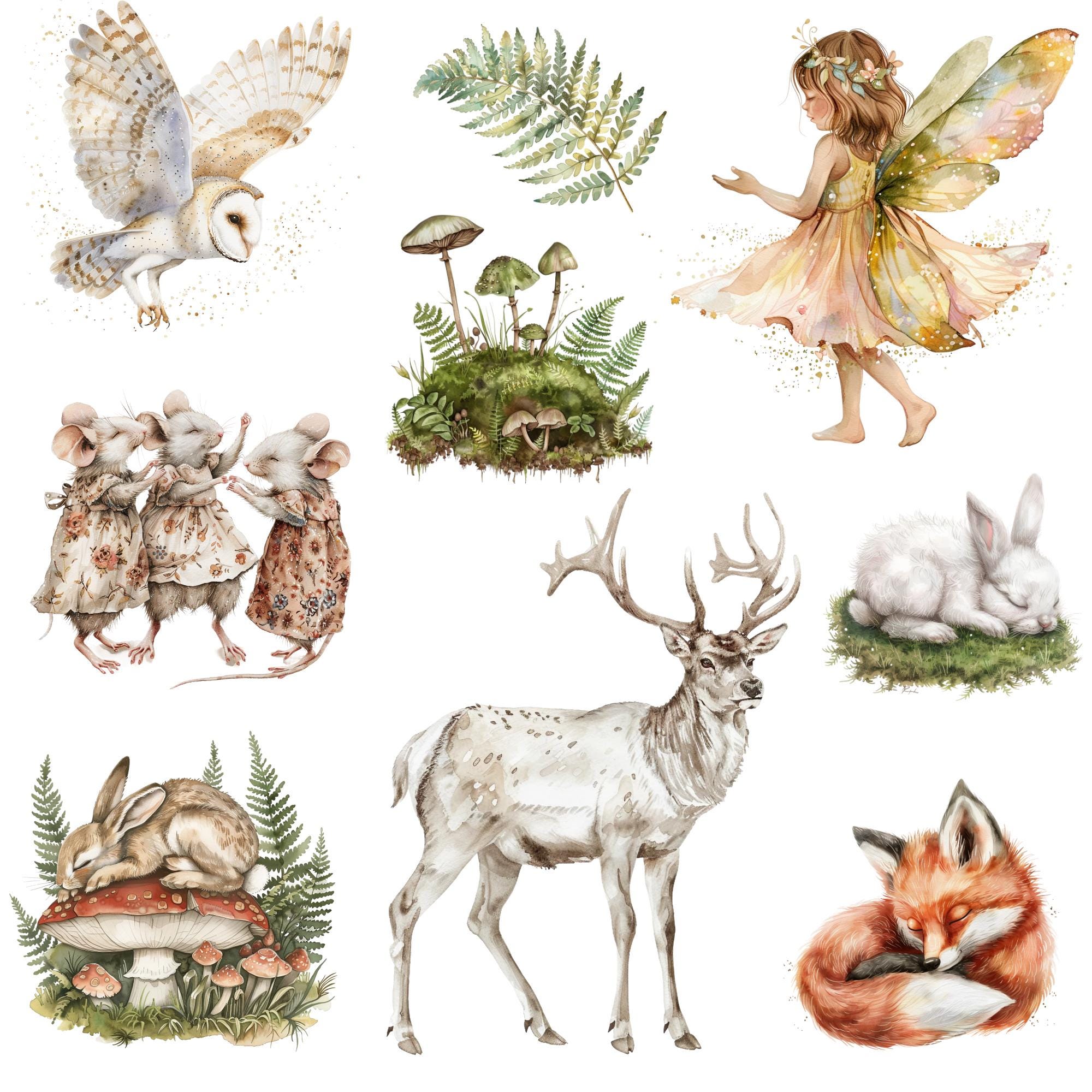 Enchanted Forest Watercolor Clipart Png Bundle, Mystical Clipart, Fairy ...