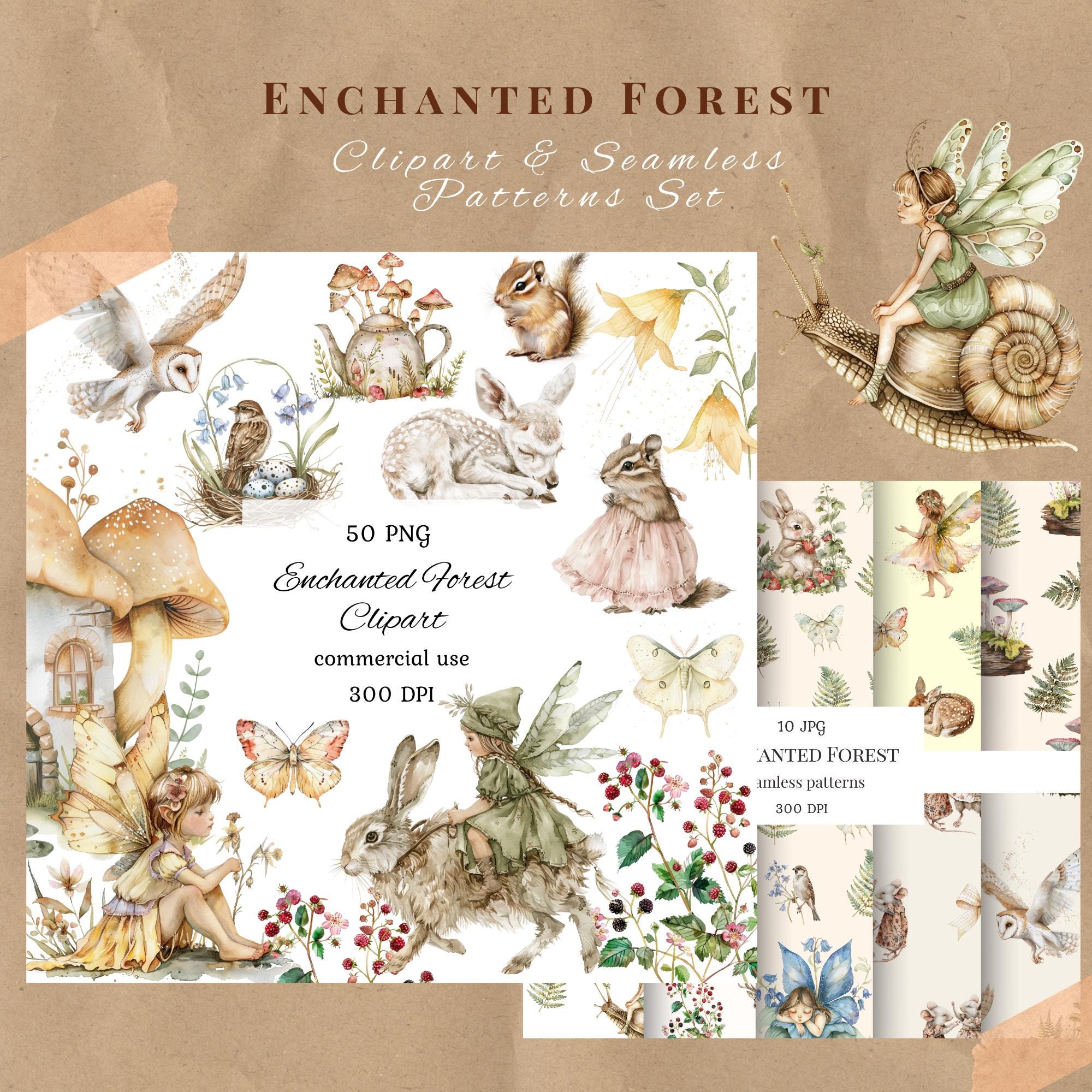 Enchanted Forest Watercolor Clipart Png Bundle, Magical Forest, Fairy ...