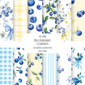 Watercolor blueberry seamless pattern, blueberry seamless paper, summer seamless, berry seamless, repeating pattern, fruit pattern