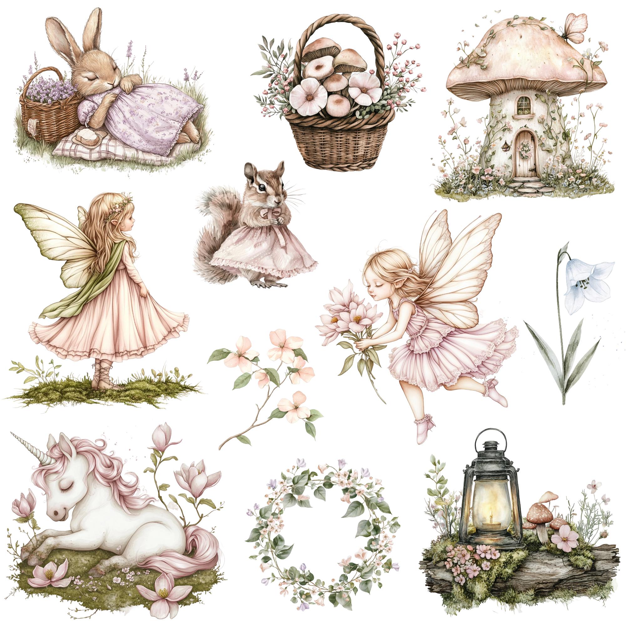 Pink Fairy Garden Clipart Png Bundle, Watercolor Fairy, Fairytale ...