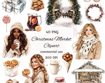 Aquarell Weihnachtsmarkt Clipart, Aquarell Weihnachtsladen, Feiertage, Essen Clipart, Scrapbooking, Weihnachtsmarkt