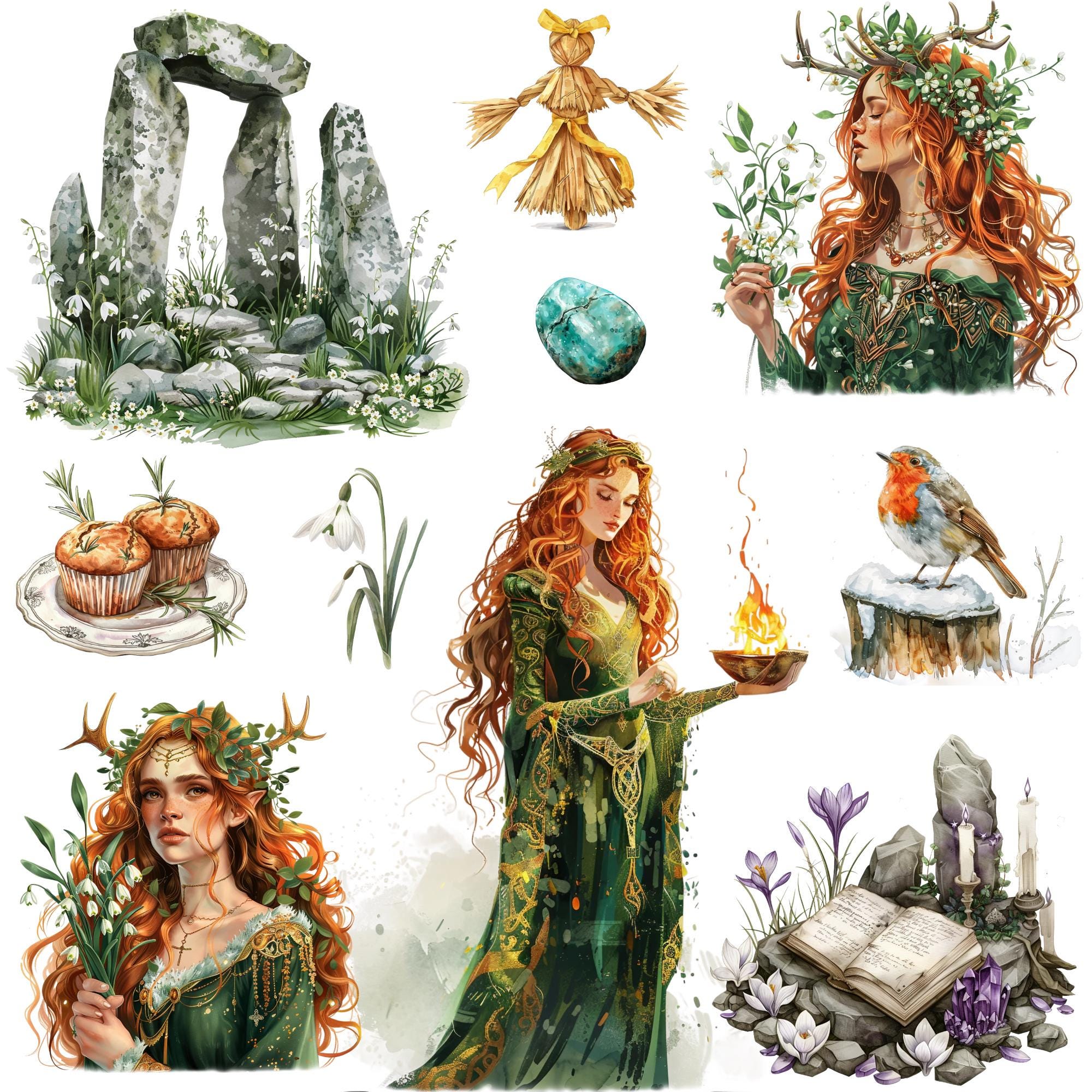 Imbolc Watercolor Clipart Png Bundle, Imbolc Clip Art, Celtic Neopagan ...
