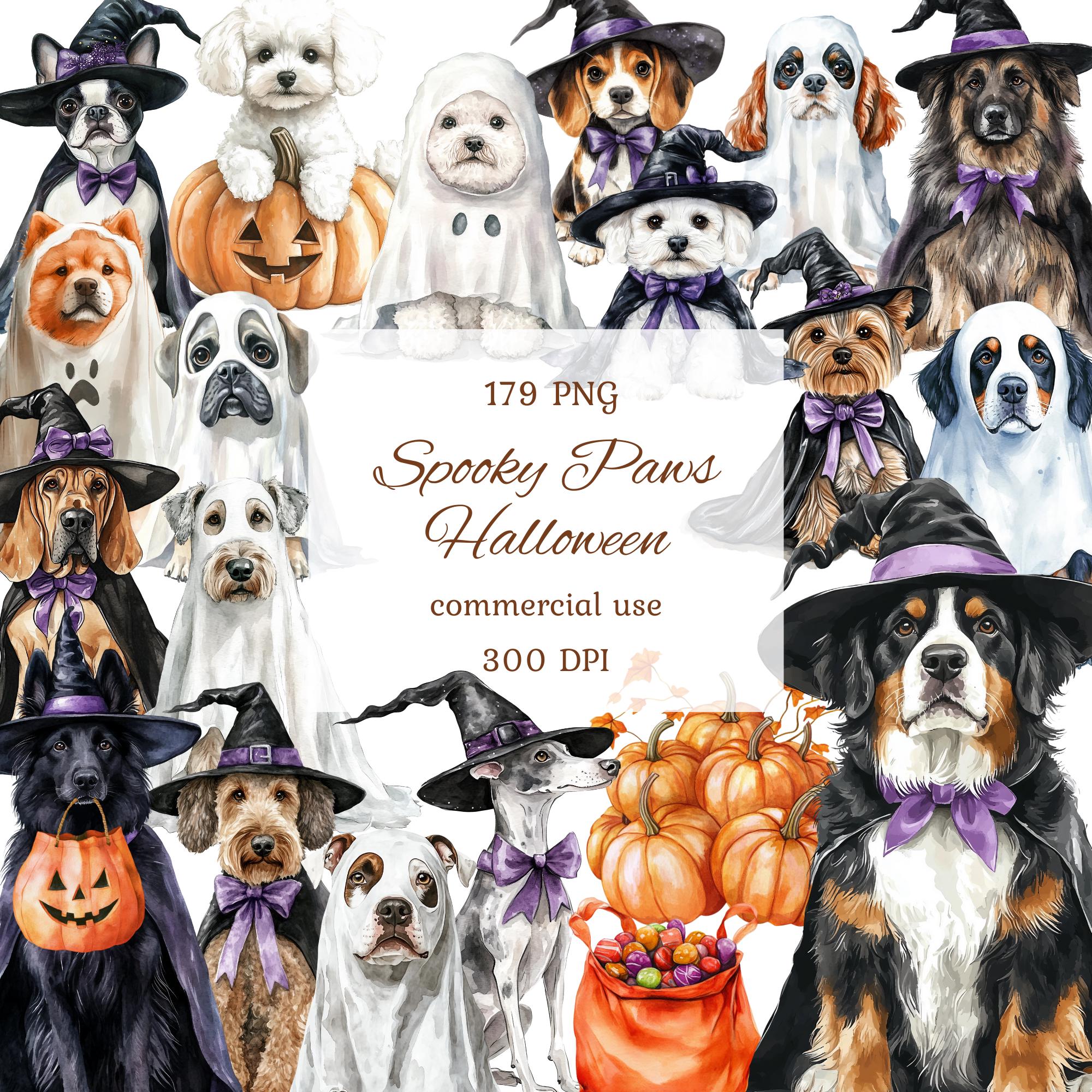 Watercolor Cute Halloween Dogs Clipart Png Bundle, Ghost Dogs in ...
