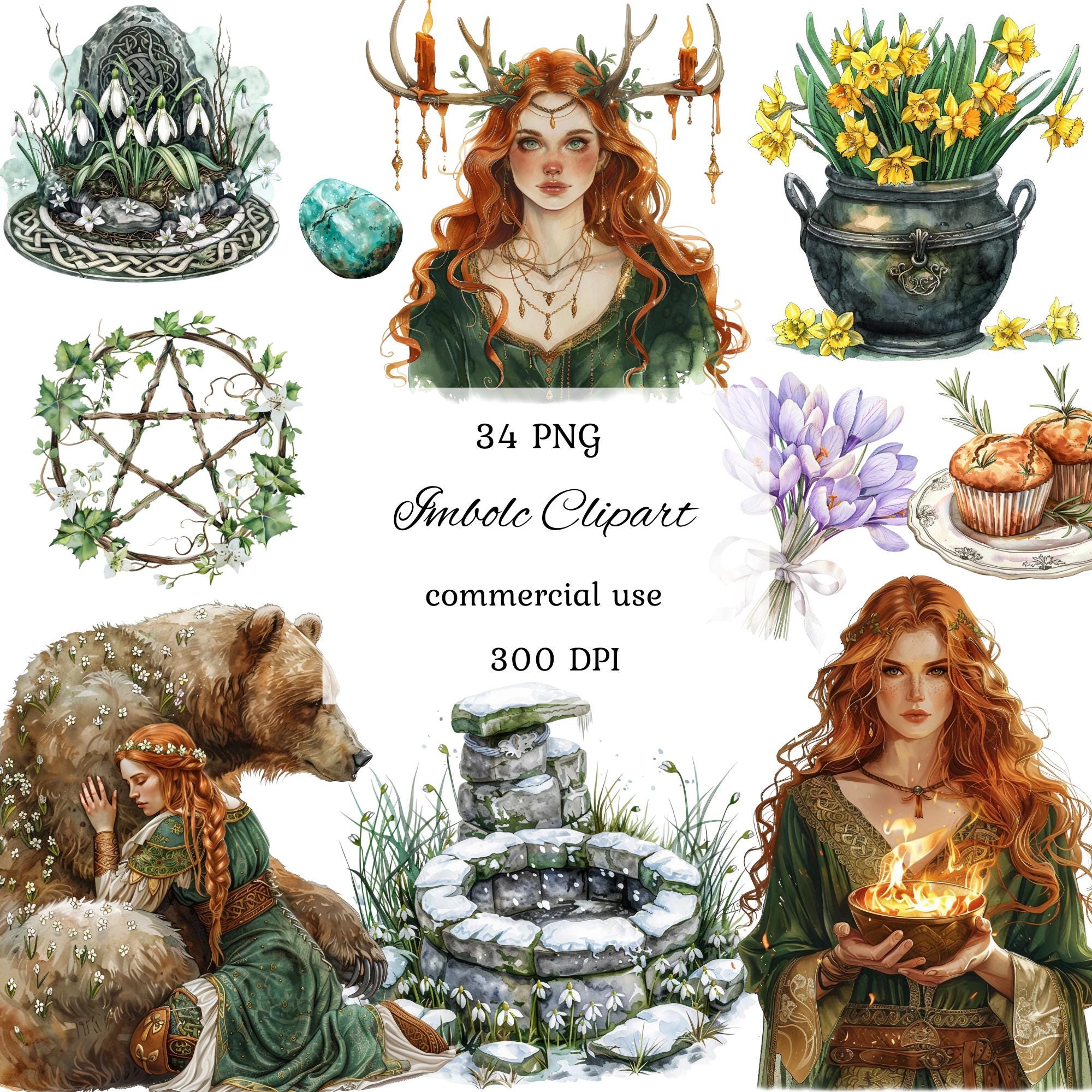 Imbolc Watercolor Clipart Png Bundle, Imbolc Clip Art, Celtic Neopagan ...
