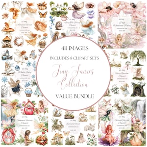 Watercolor fairy garden clipart png bundle, fairytale clipart, woodland fairy, enchanted garden, cottagecore, commercial use, scrapbooking