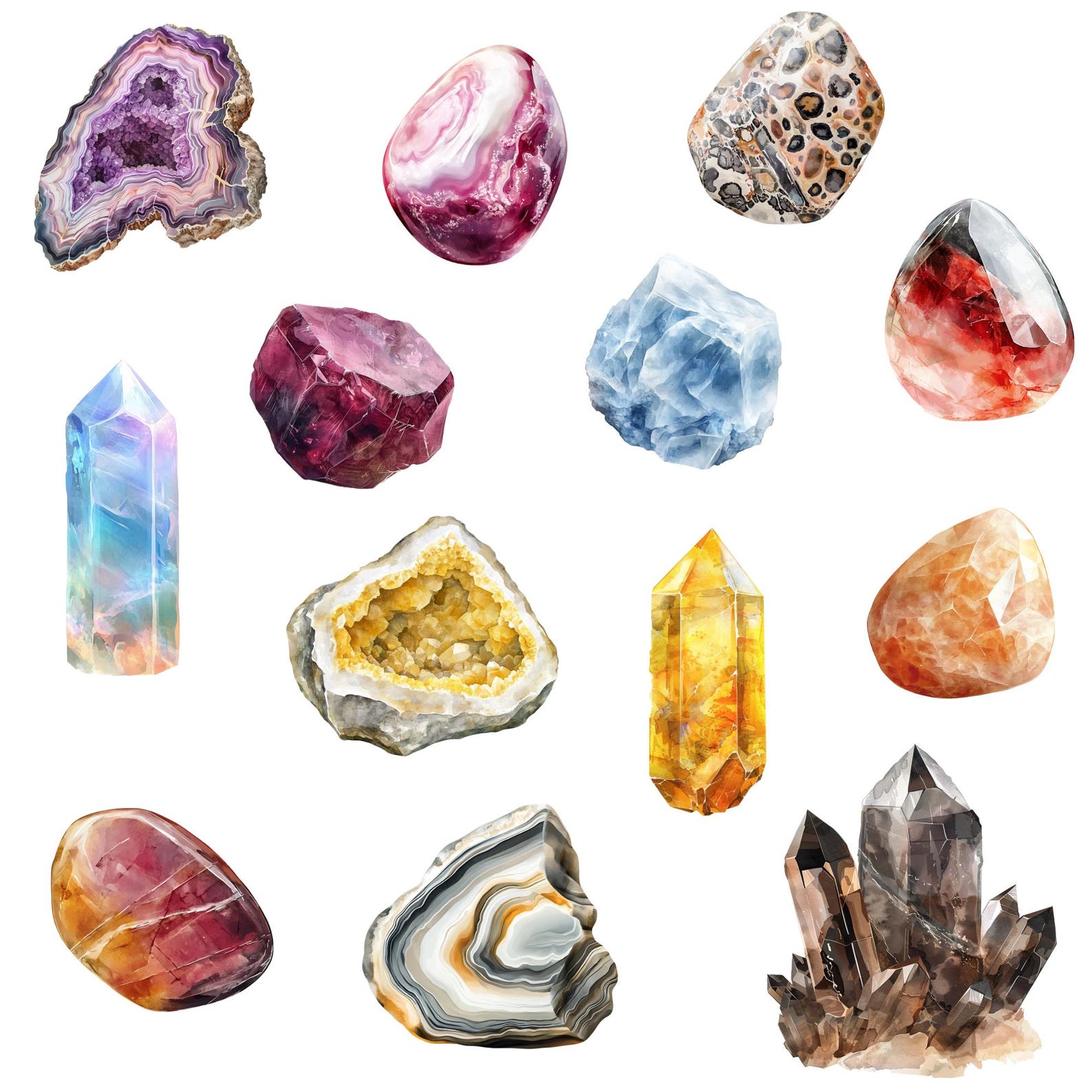 Crystal Gemstones Watercolor Clipart Png Bundle, Crystals Clipart ...