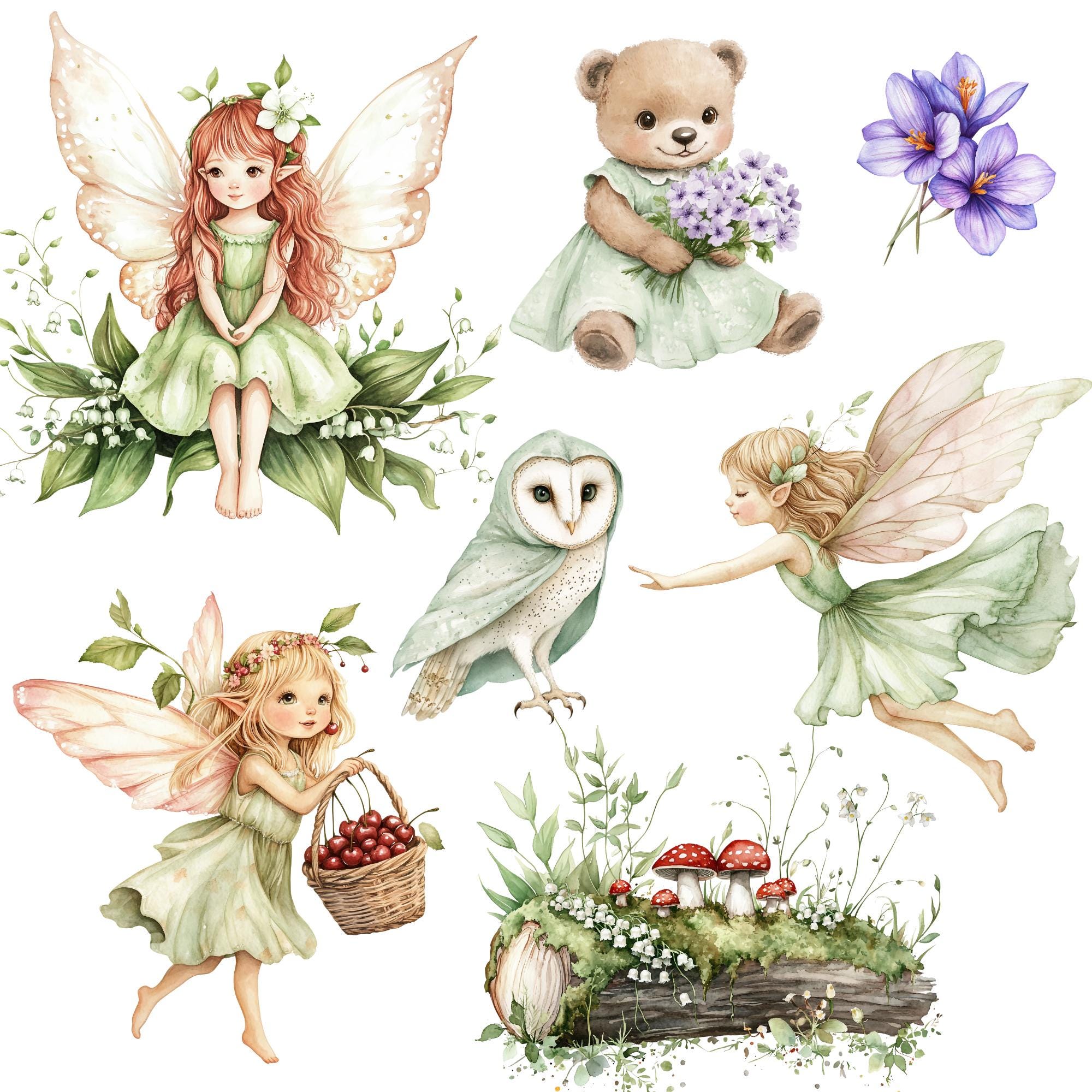 Watercolor Spring Fairy Clipart Png Bundle, Pink Fairy Clipart, Magical ...