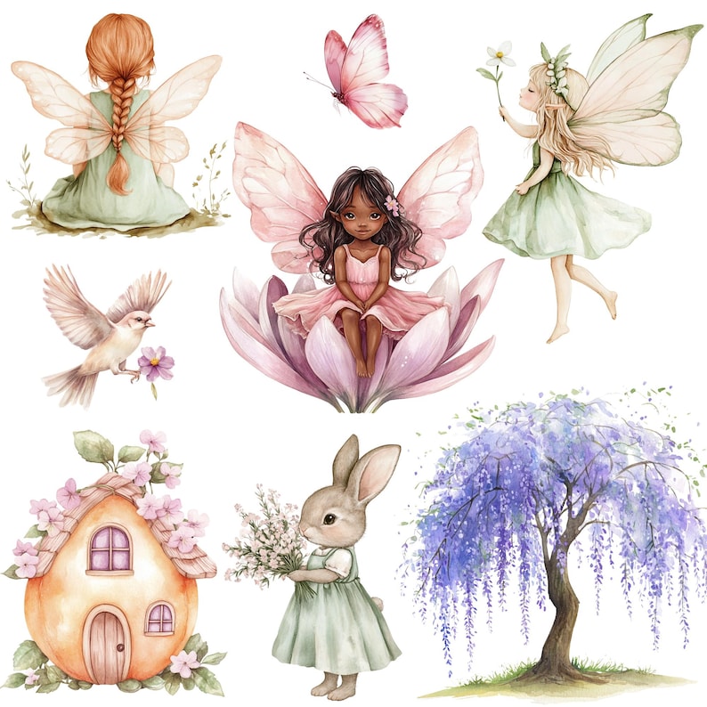 Watercolor Spring Fairy Clipart Png Bundle, Pink Fairy Clipart, Magical ...