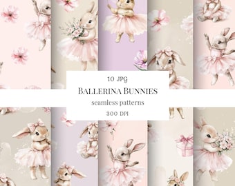 Coniglietto ballerina acquerello modello senza soluzione di continuità, motivo ripetuto, ballerina rosa senza soluzione di continuità, coniglietto ballerina, carta per scrapbooking, uso commerciale