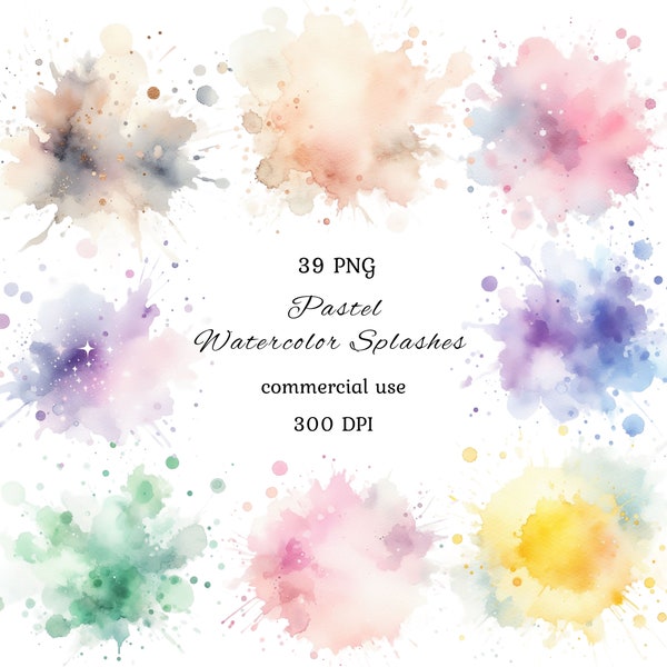 Pastel watercolor splash png, splash background, color splash clipart, watercolor element clipart, paint splatter png, commercial use