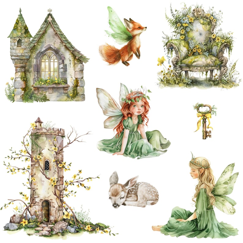 Watercolor Fairy Kingdom Clipart Png Bundle, Magic Kingdom, Forest ...