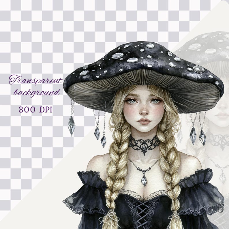 Watercolor Dark Fairy Clipart Png Bundle, Black Fairy Tale, Gothic ...