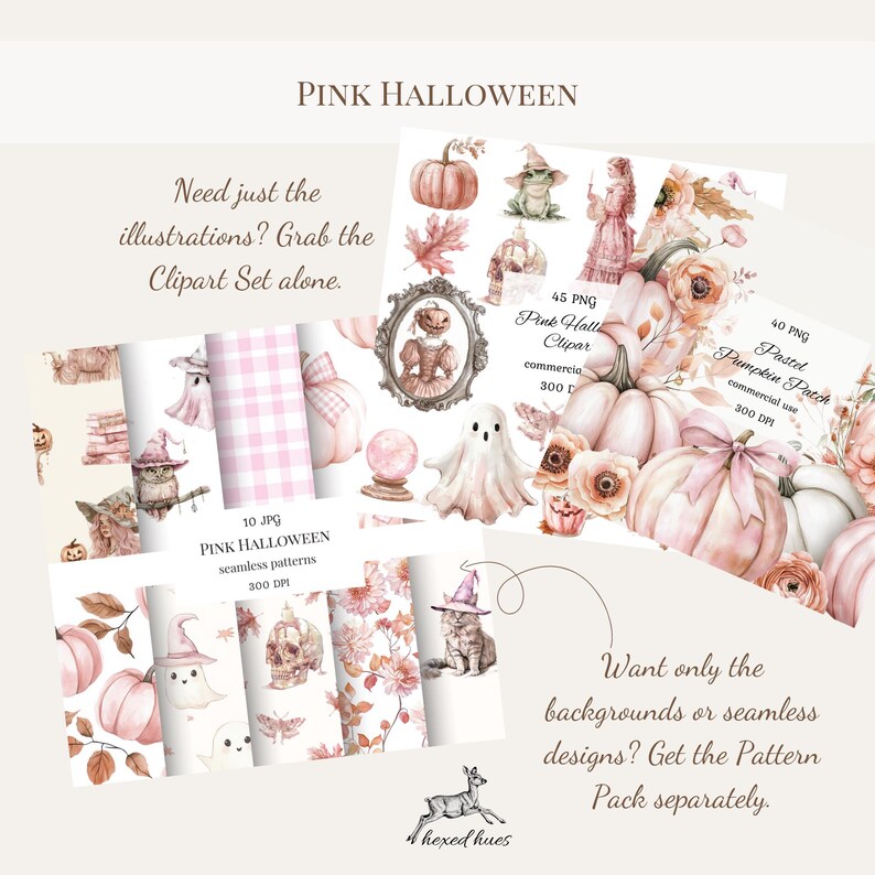 Pink Halloween Clipart Png Bundle, Pastel Halloween, Watercolor ...