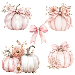 Watercolor Pastel Pumpkin Clipart Png Bundle, Cute Pink Girly Autumn ...