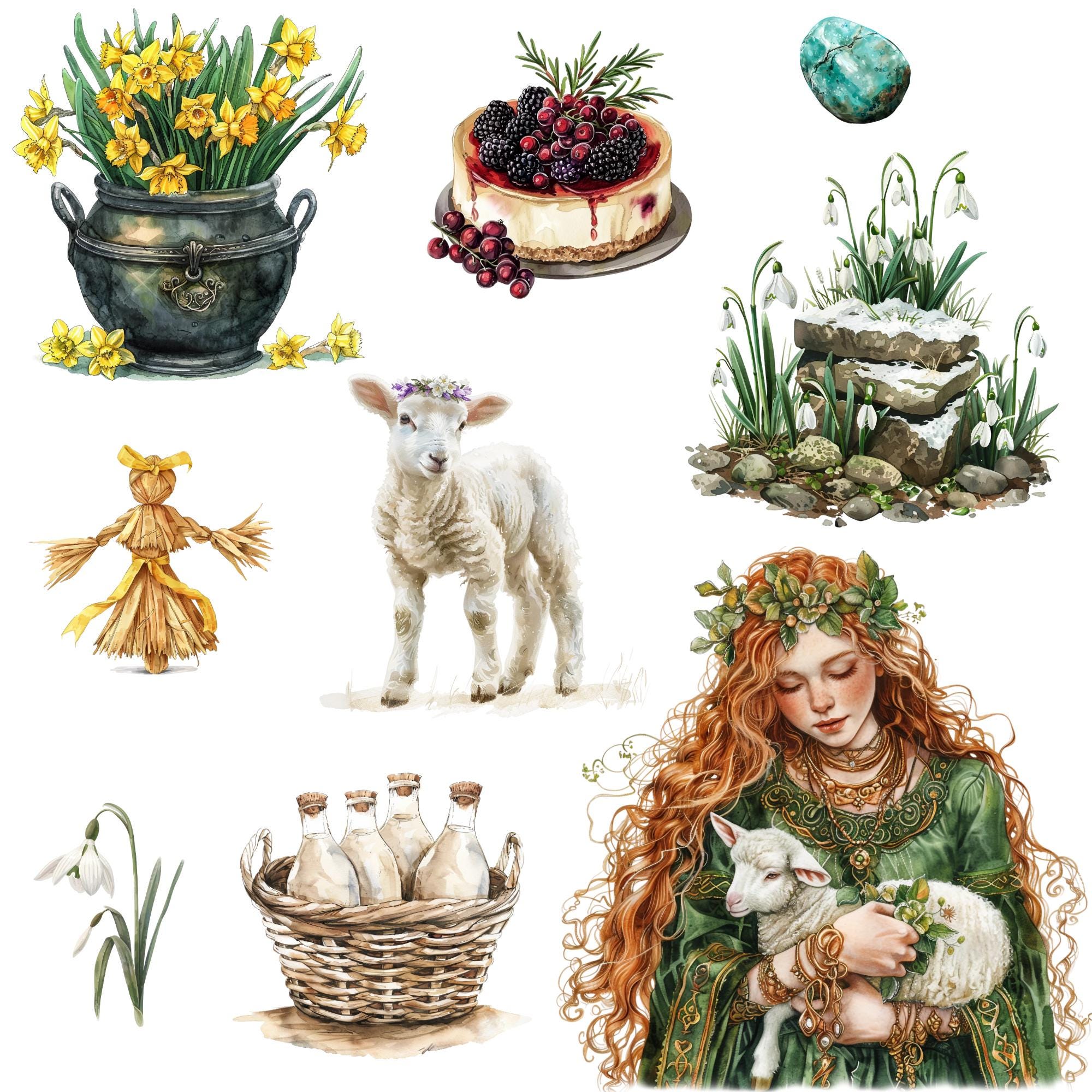 Imbolc Watercolor Clipart Png Bundle, Imbolc Clip Art, Celtic Neopagan ...