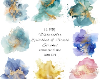 Watercolor splash png, brush stroke clipart, splash background, pastel gold splash png, printable color splash clipart, commercial use