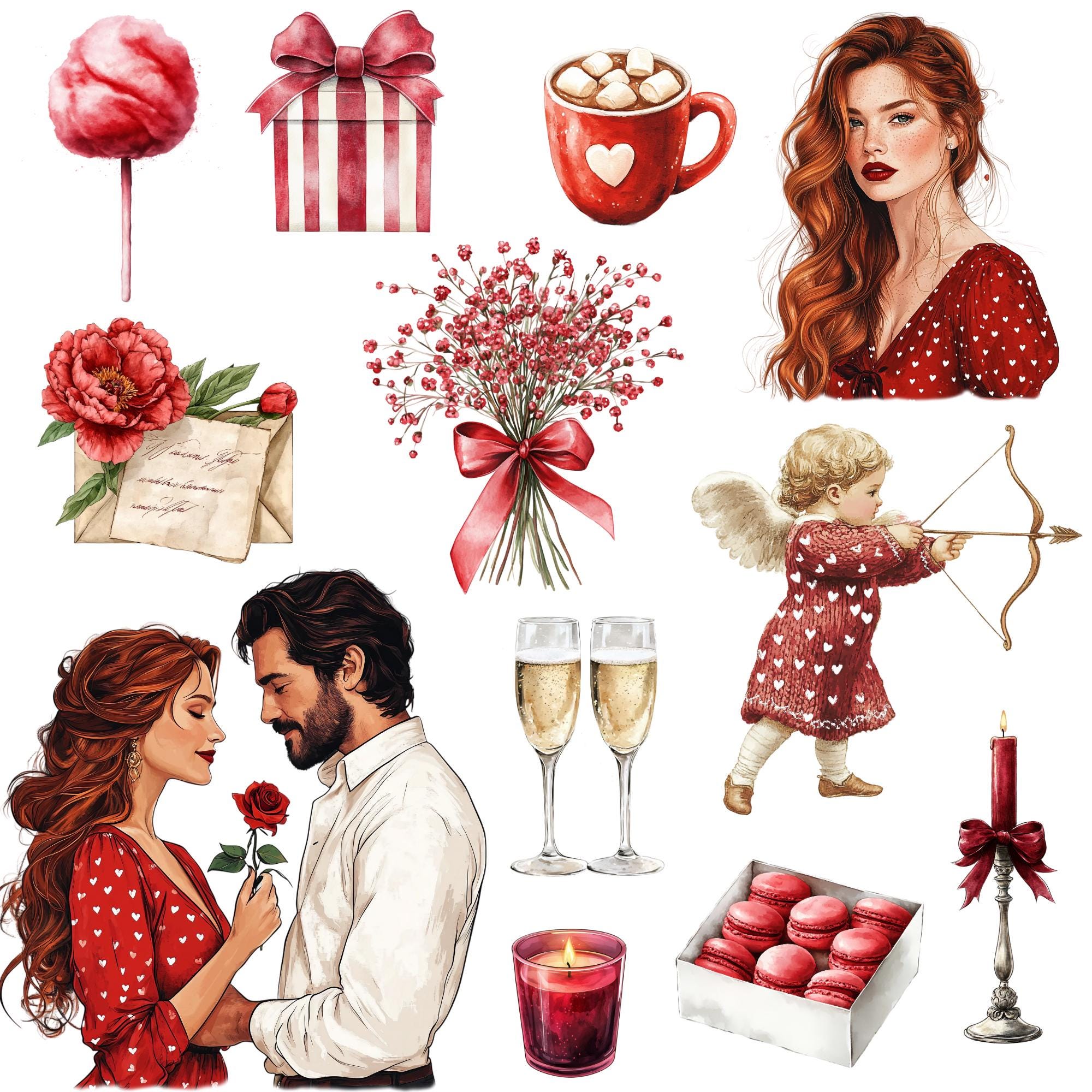 Watercolor Valentines Day Clipart Png Bundle, Love Clipart, Valentine ...