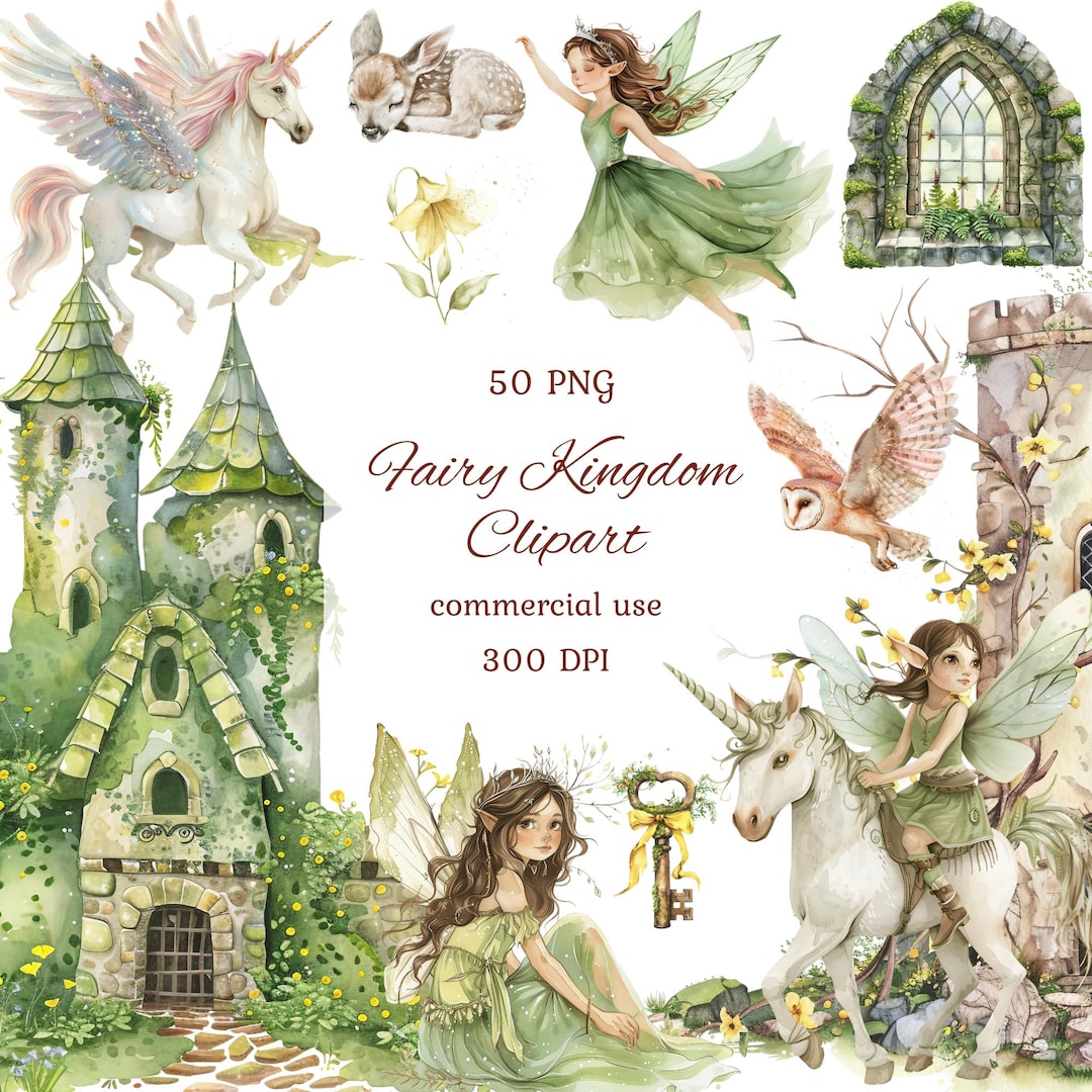 Watercolor Fairy Kingdom Clipart Png Bundle, Magic Kingdom, Forest ...