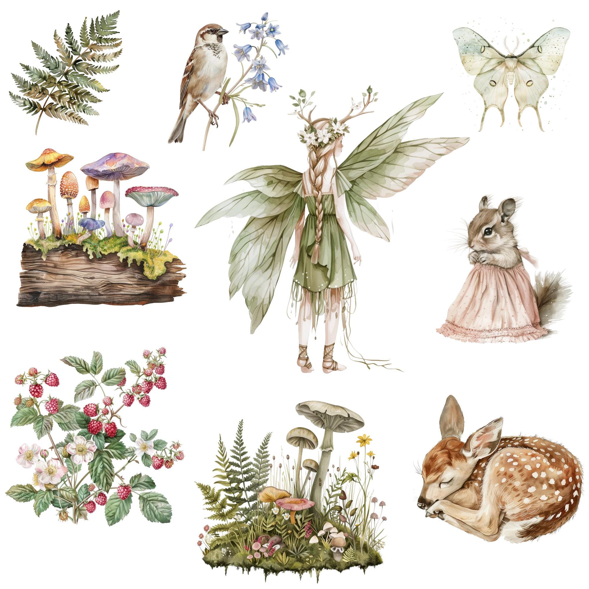 Enchanted Forest Watercolor Clipart Png Bundle, Mystical Clipart, Fairy ...
