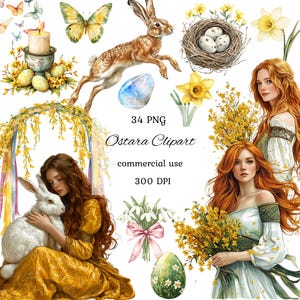 Watercolor ostara clipart png bundle, witch clipart, neopagan celtic wiccan clipart, spring equinox, wheel of the year, commercial use