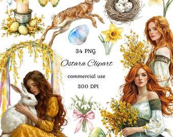 Watercolor ostara clipart png bundle, witch clipart, neopagan celtic wiccan clipart, spring equinox, wheel of the year, commercial use
