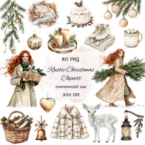 Rustic christmas clipart png bundle, watercolor christmas, winter clipart, neutral christmas, boho christmas png, commercial use