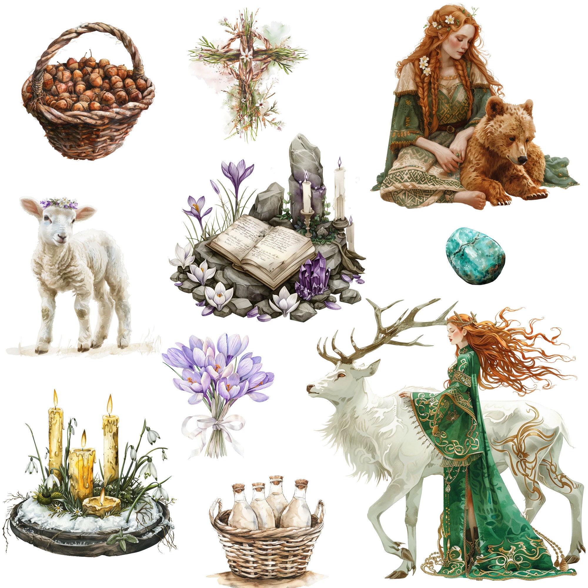 Imbolc Watercolor Clipart Png Bundle, Imbolc Clip Art, Celtic Neopagan ...