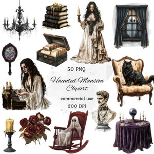 Haunted mansion watercolor clipart png bundle, halloween clipart, haunted house, ghost clipart, spooky mansion, commercial use, scrapbooking