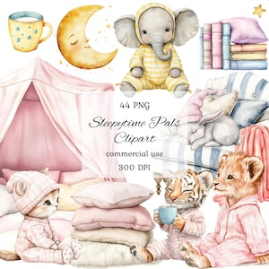 Watercolor sleeping animals clipart png bundle, sleepy baby animals, sleeping bunny clipart, forest animals clipart, nursery, scrapbooking
