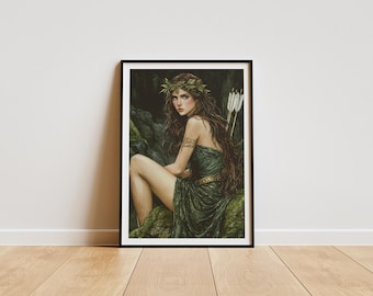 Artemis art print, artemis goddess of the hunt, artemis altar decor, artemis diana, greek mythology wall art, artemis painting