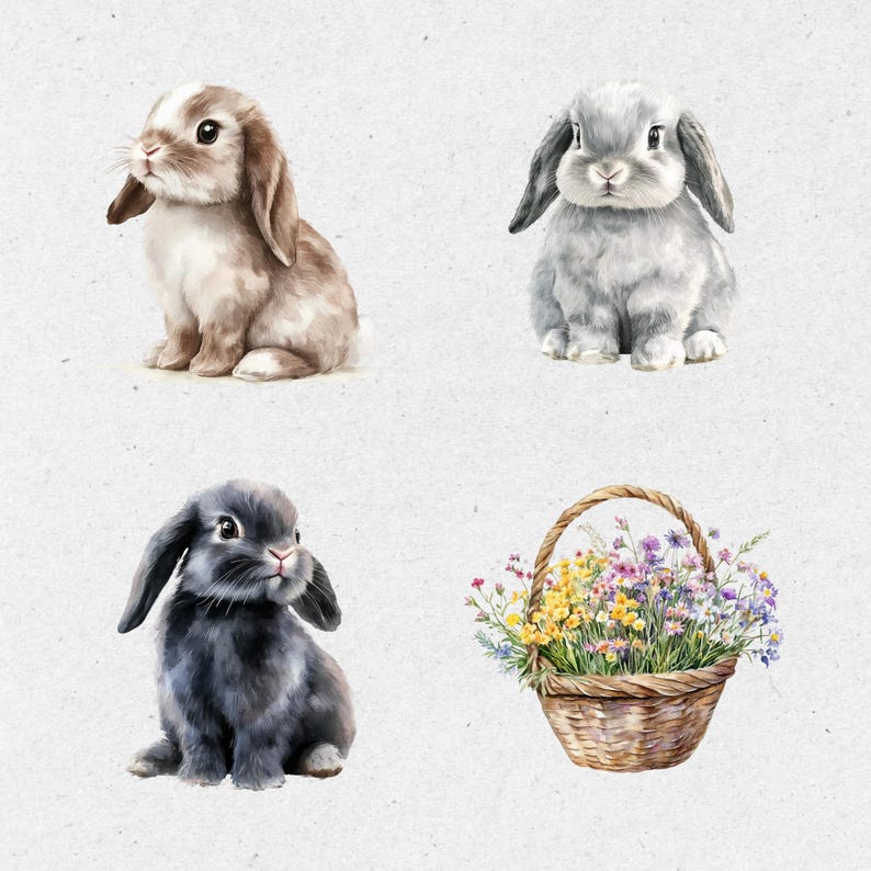 Watercolor Spring Bunny Clipart Png Bundle, Easter Bunny Clipart ...