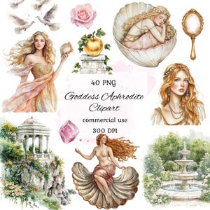 Lot de png de déesse grecque aquarelle Aphrodite clipart, clipart mythologie grecque, féminin divin, clipart déesse, occulte, scrapbooking