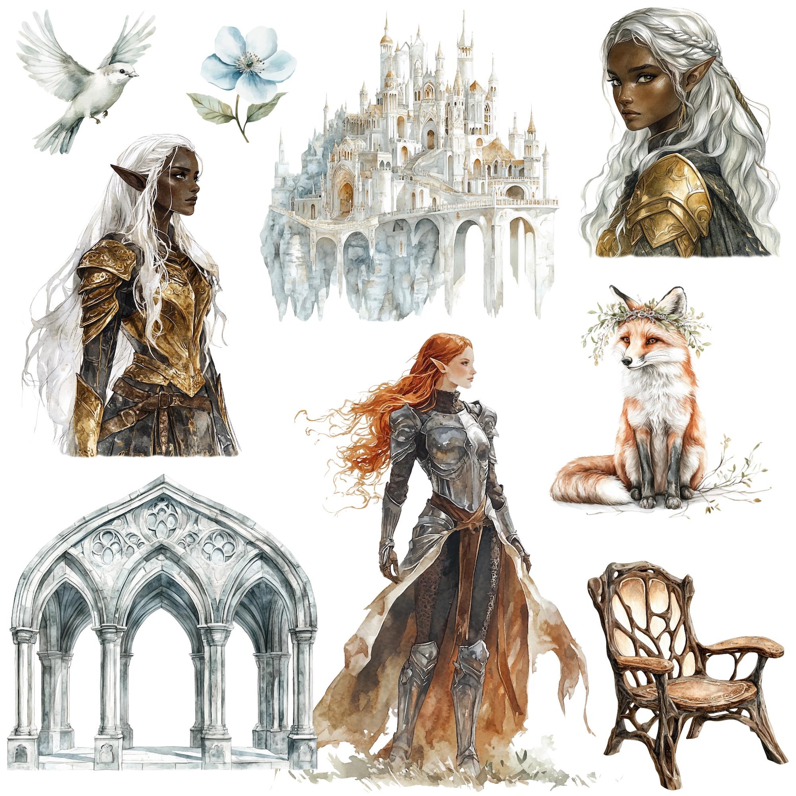 Watercolor Elven Forest Clipart , Fantasy Elves, Elven Princess ...