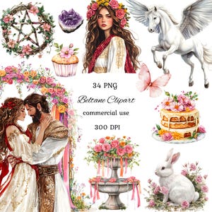 Watercolor beltane clipart bundle, celtic neopagan wiccan clipart, ai art, witch clipart, commercial use