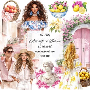 Watercolor amalfi coast clipart png bundle, amalfi lemons, amalfi wedding, la dolce vita clipart, italian wedding invite, mediterranean