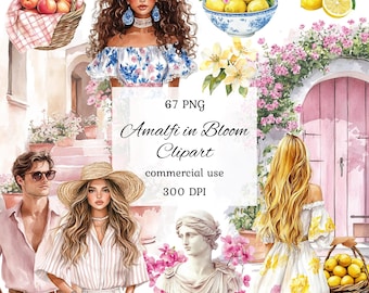 Watercolor amalfi coast clipart png bundle, amalfi lemons, amalfi wedding, la dolce vita clipart, italian wedding invite, mediterranean