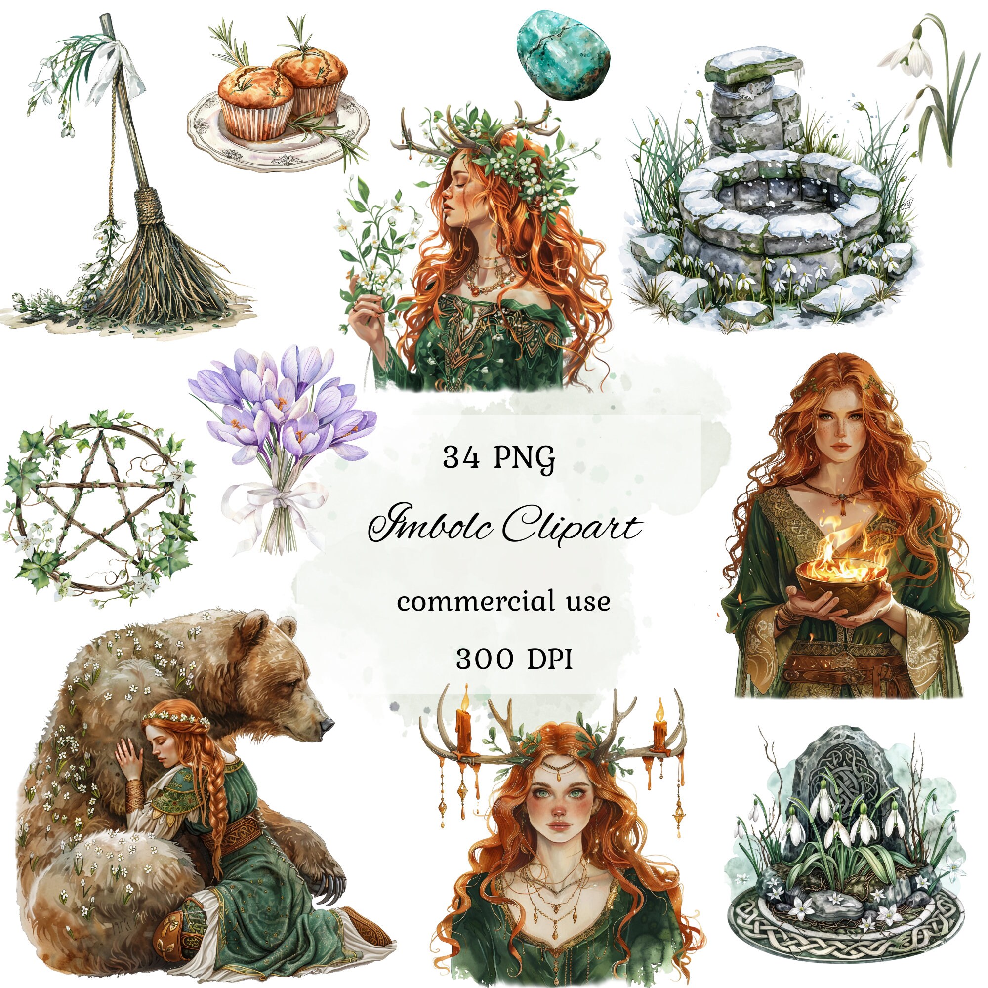 Imbolc Watercolor Clipart Png Bundle, Imbolc Clip Art, Celtic Neopagan ...